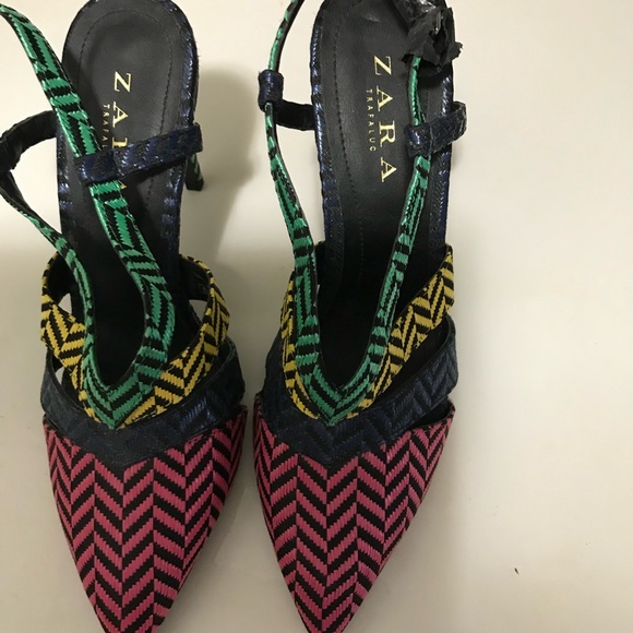 Multi color high heels sling backs shoes - Picture 7 of 11